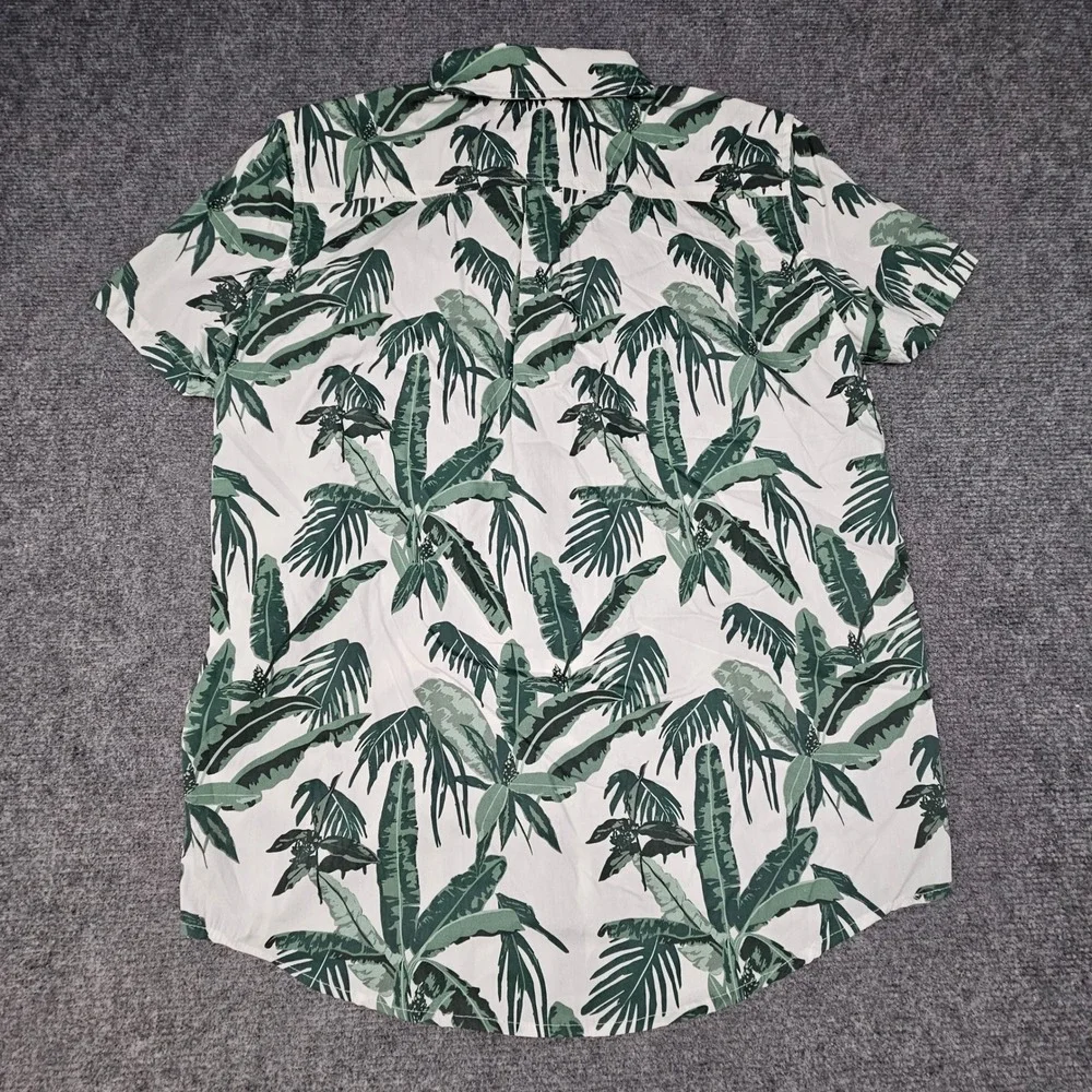 B Brooks Brothers Boys Shirt Tropical Palm Leaf Print Button Down White Green 10
